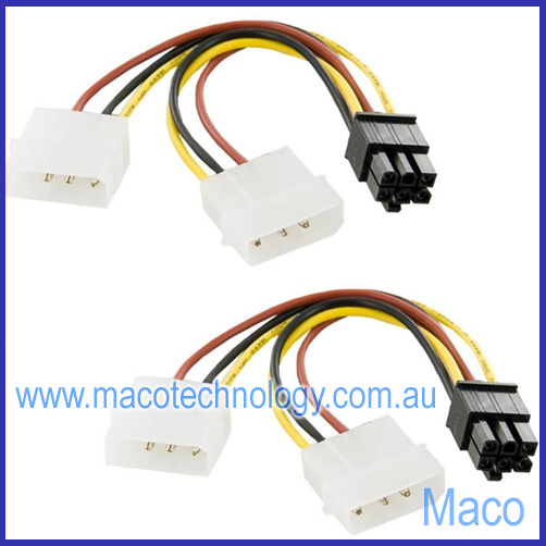 4 Packs 2x4 Pin Molex Cable to 1x6 Pin Male PCI Express Video Card Power Cable Free Standard Postage
