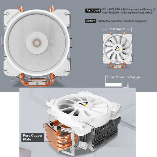 Antec C400 Glacial CPU Cooler, Support: Intel LGA1200, LGA115x, LGA1366, LGA2011, LGA2066, AMD AM4, AM3, AM2, FM2, FM1